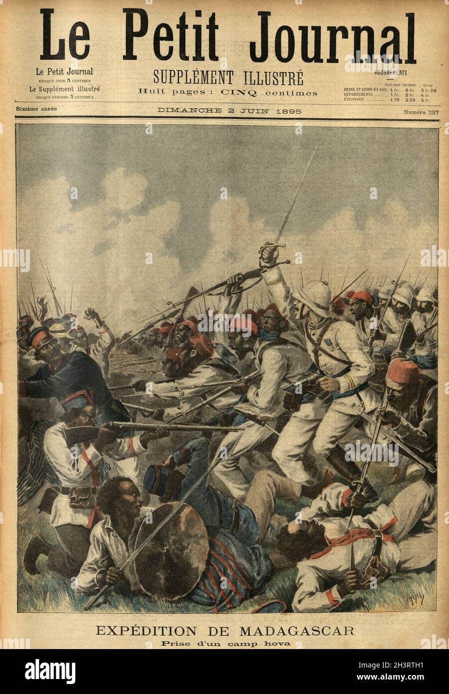 Schlacht zwischen französischen und Hova-Soldaten während der Invasion Madagaskars durch Frankreich, 1895 Stockfoto