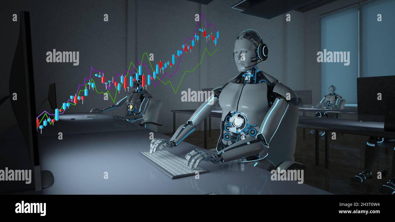 Robot Stocks Trader Stockfoto