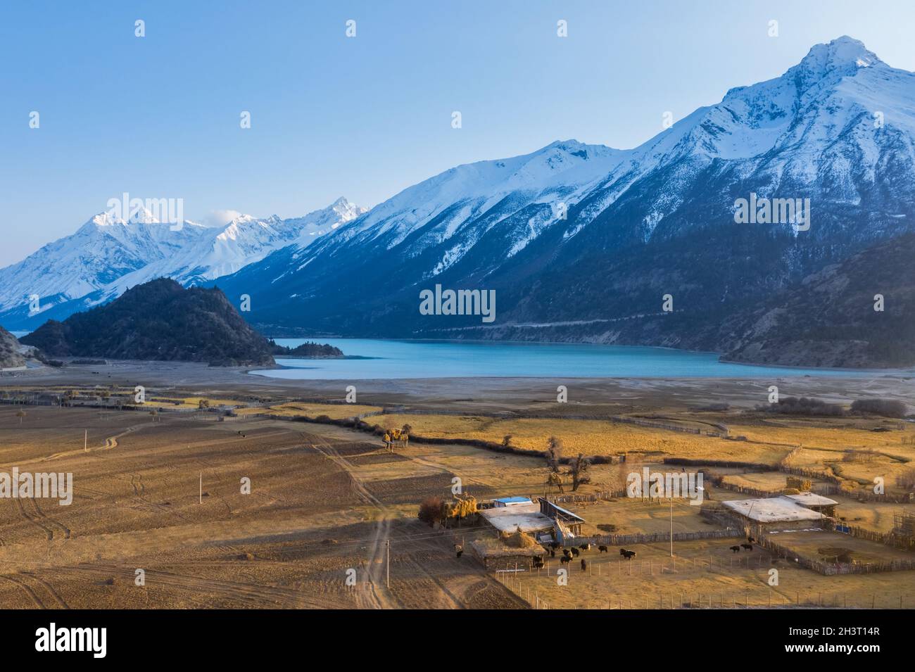 Idyllische Landschaft am Ranwu-See in Tibet Stockfoto