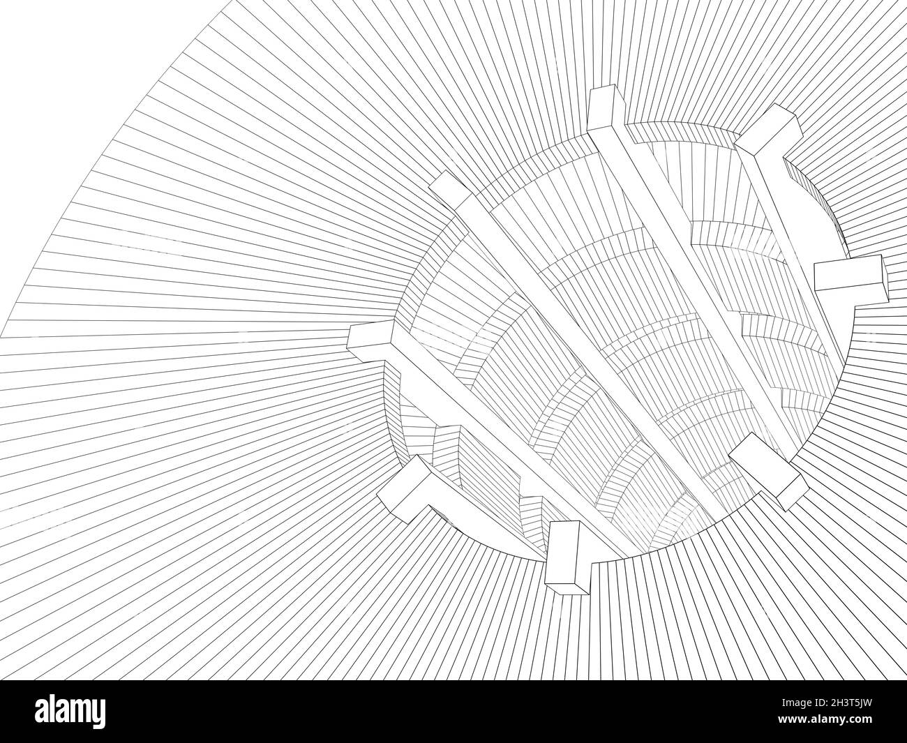 Umreißen des Drahtrahmens um das Objektmodell, isolierte Konturlinien auf weißem Hintergrund, 3d-Darstellung Stockfoto