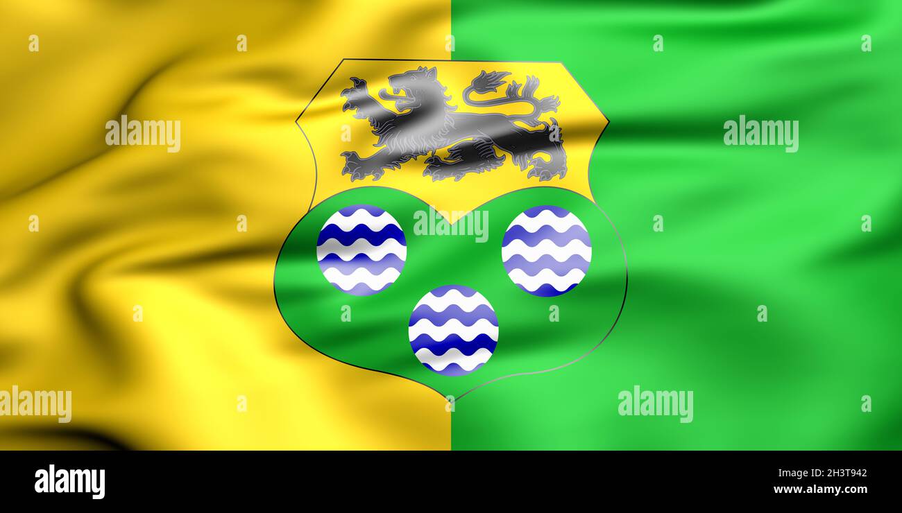 3D Flagge von Leitrim County, Irland. 3D Abbildung. Stockfoto