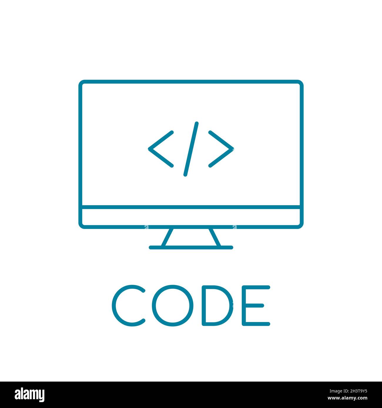 Blaues Codierzeilensymbol. Code auf dem PC-Monitor. Symbol für die Softwareentwicklung. Programmierungsberuf. IT-Branche Zeichen. Digitale Industrie. Vektor Stock Vektor