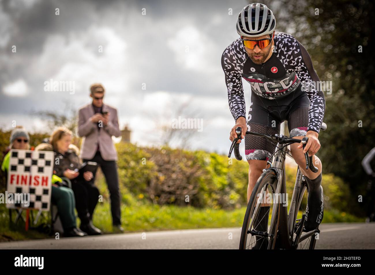 Fahrer im Cycle Time Trial Race, Northumberland, England, Großbritannien, GB, Europa. Stockfoto