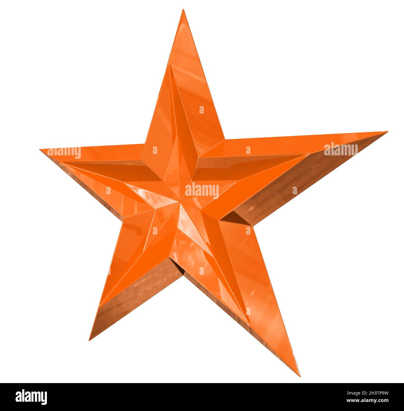 5-Punkt-Stern - Weihnachtsstern - orange einzeln isoliert auf weißem Hintergrund - 3d-Rendering Stockfoto