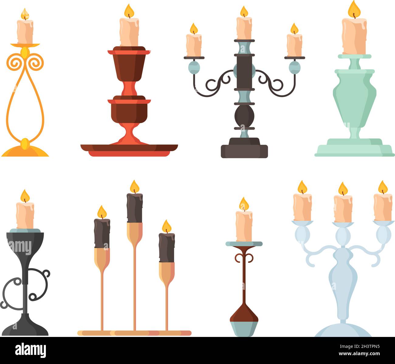 Kerzenhalter. Vintage und moderne Kerzenständer alten Feuer Lampe Kerzenständer Vektor-Set Stock Vektor