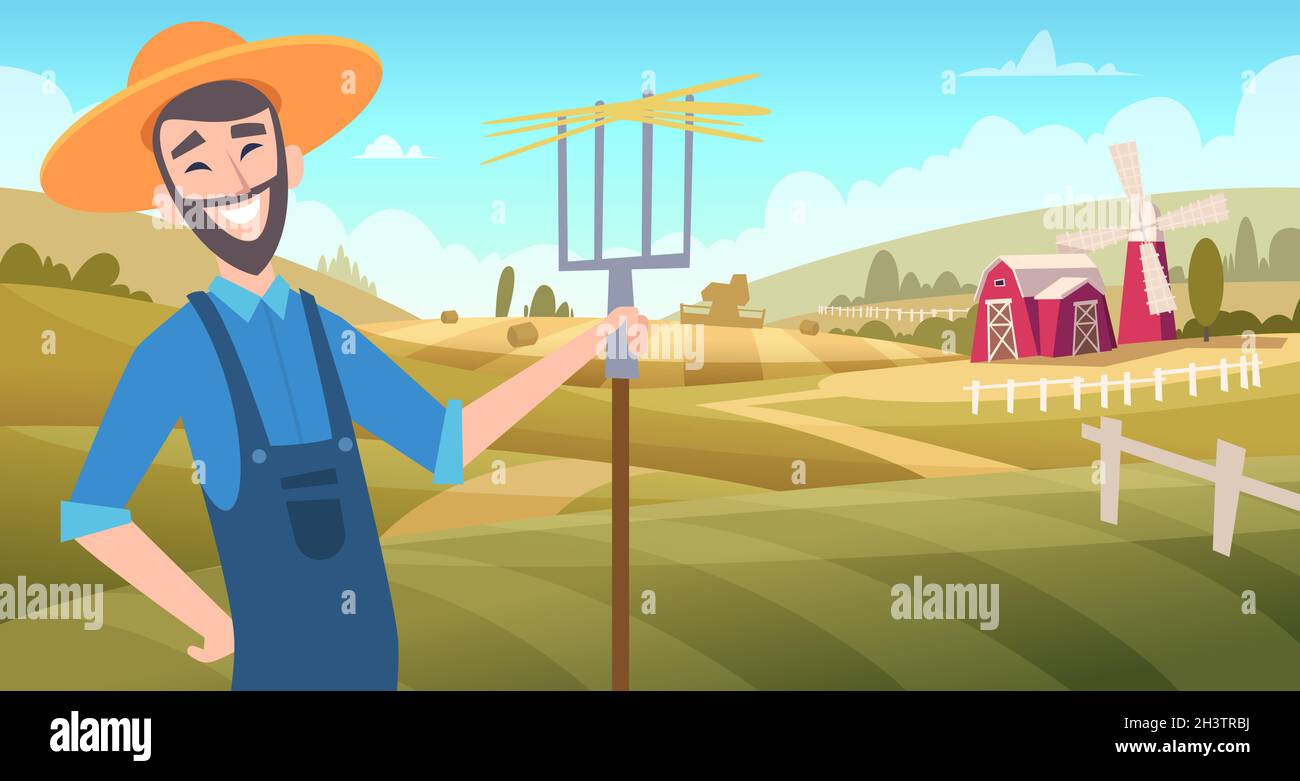 Bauern auf dem Feld. Ernte Gärtner arbeiten auf Bauernhof landwirtschaftlichen Vektor Cartoon Hintergrund Stock Vektor