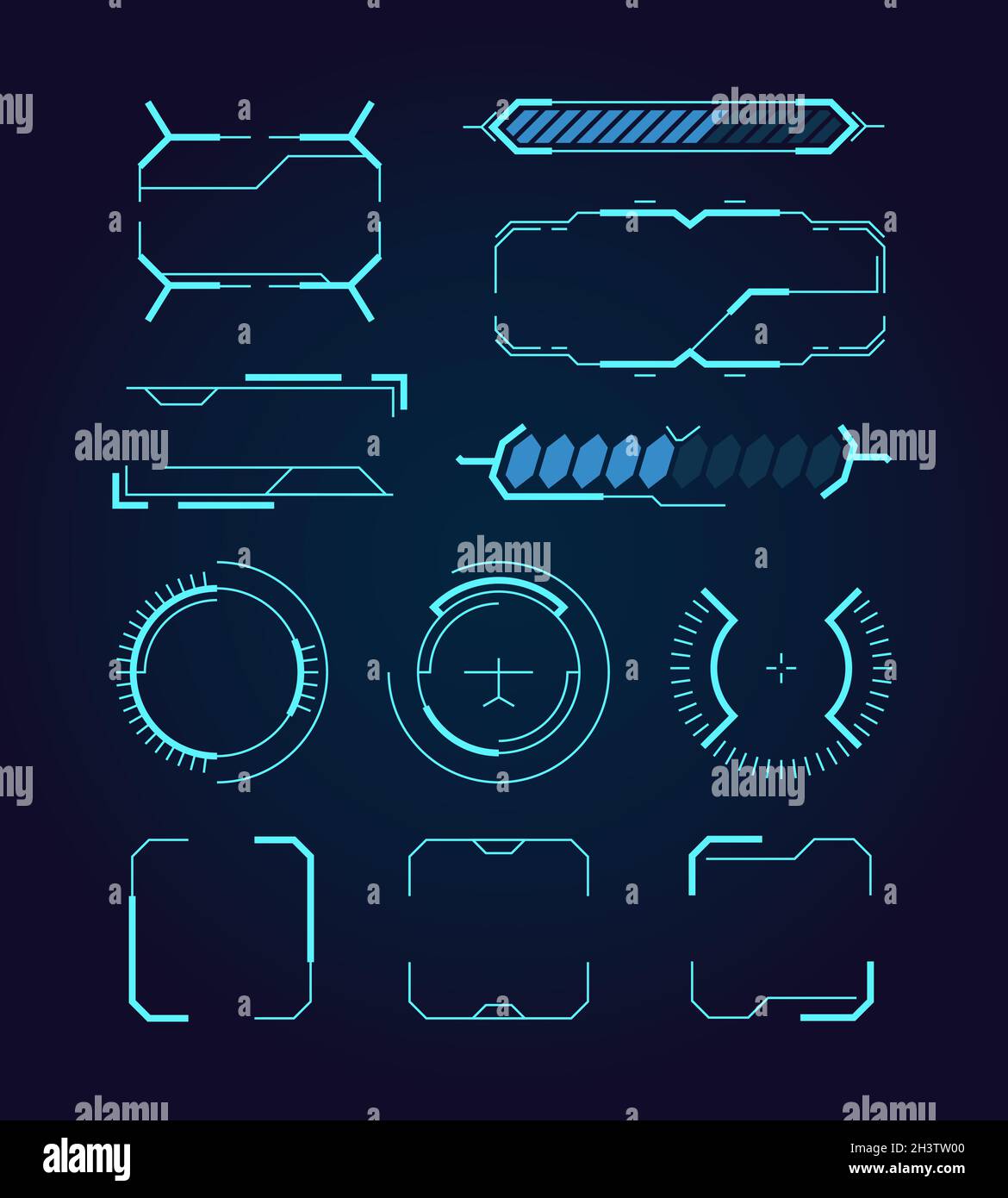 Sci Fi ui. HUD Web futuristische Elemente modernen Raum Spiel Schilder Callouts digitale Trennwände Rahmen Hologramm Symbole Vektor Stock Vektor