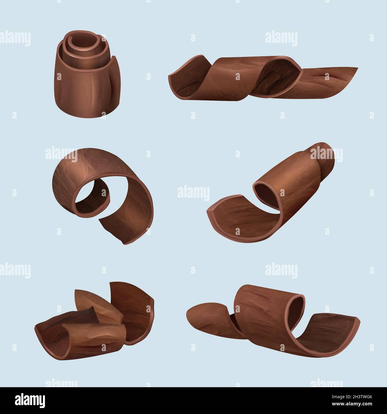 Rasierschokolade. Gourmet-Produkte köstliche Lebensmittel dunkle Locke von Schokolade Vektor realistische Illustrationen Stock Vektor