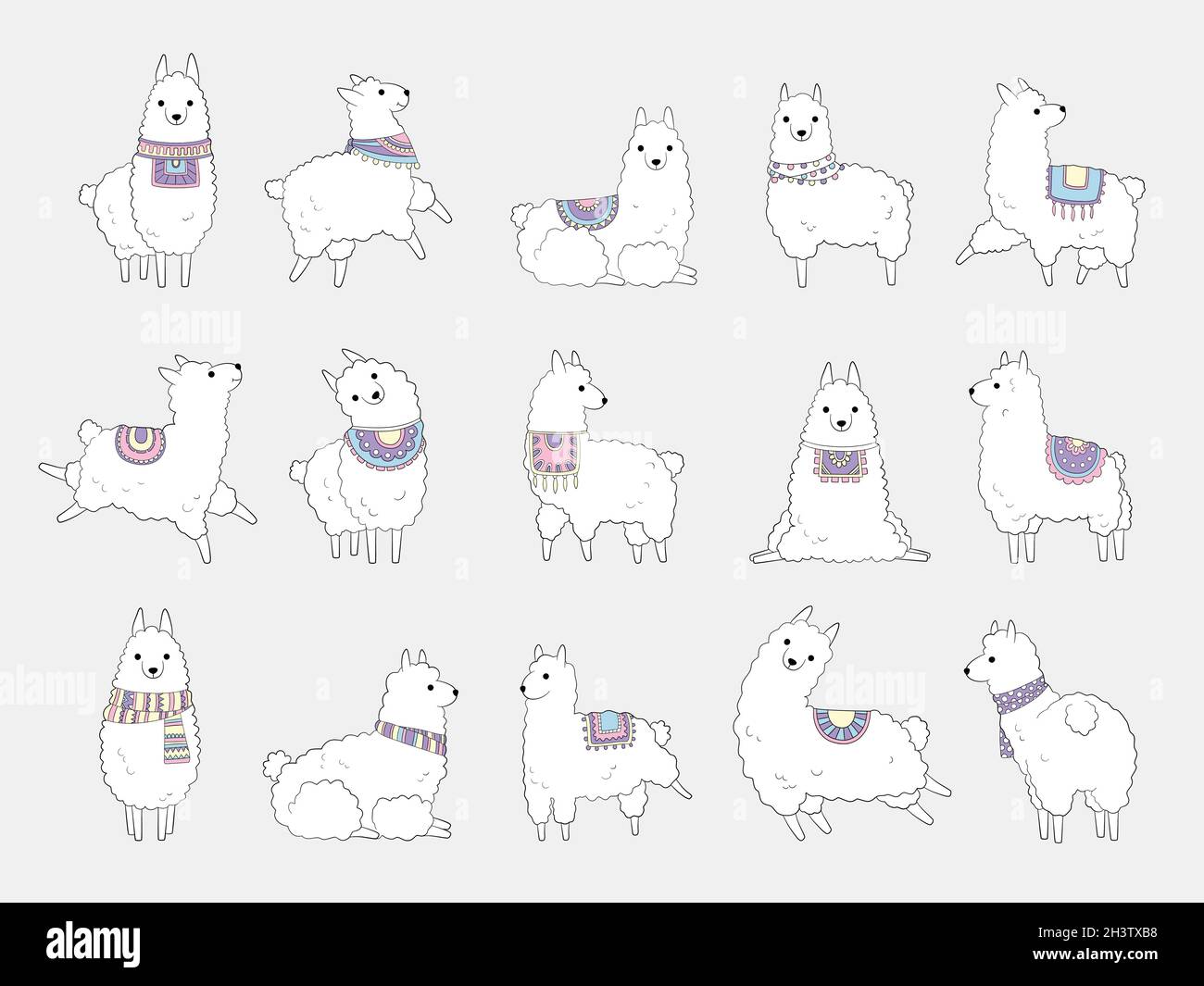 Lustige Lamas. Niedliche Alpaka Kamel und wilde Lamas ethnischen Tieren Vektor Doodle Zeichen Stock Vektor