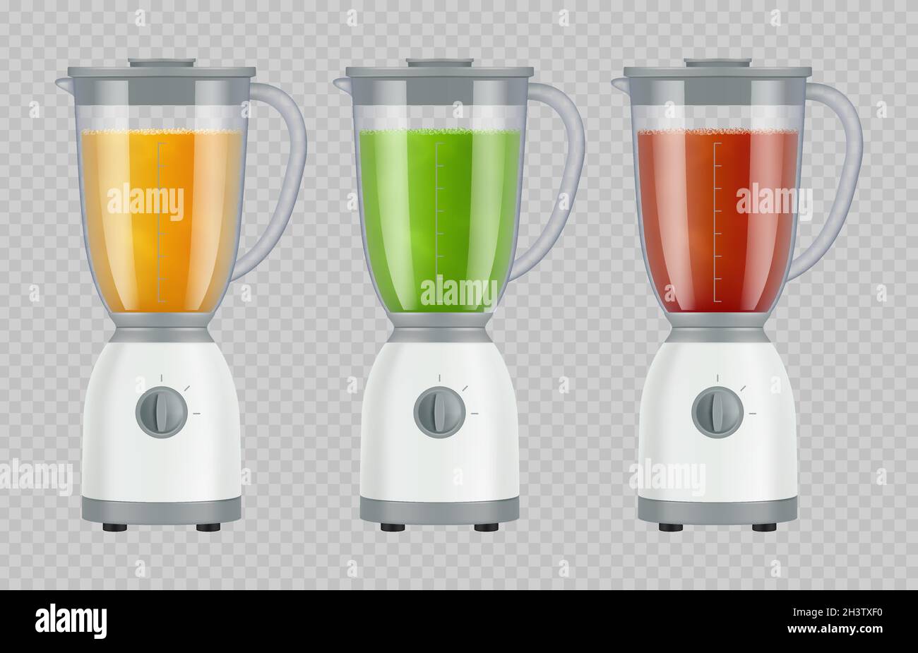 Entsafter mit Saft. Smoothie-Mixer Küchengeräte Flüssig Getränke Lebensmittel Zubereitung Mixer anständige Vektor-Set Stock Vektor