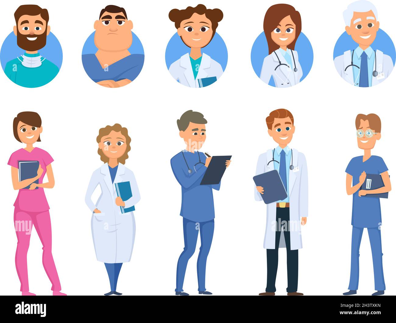 Ärzte-Charaktere. Krankenschwester medizinisches Personal Avatare, isoliert Cartoon Krankenhaus Team Vektor-Set Stock Vektor