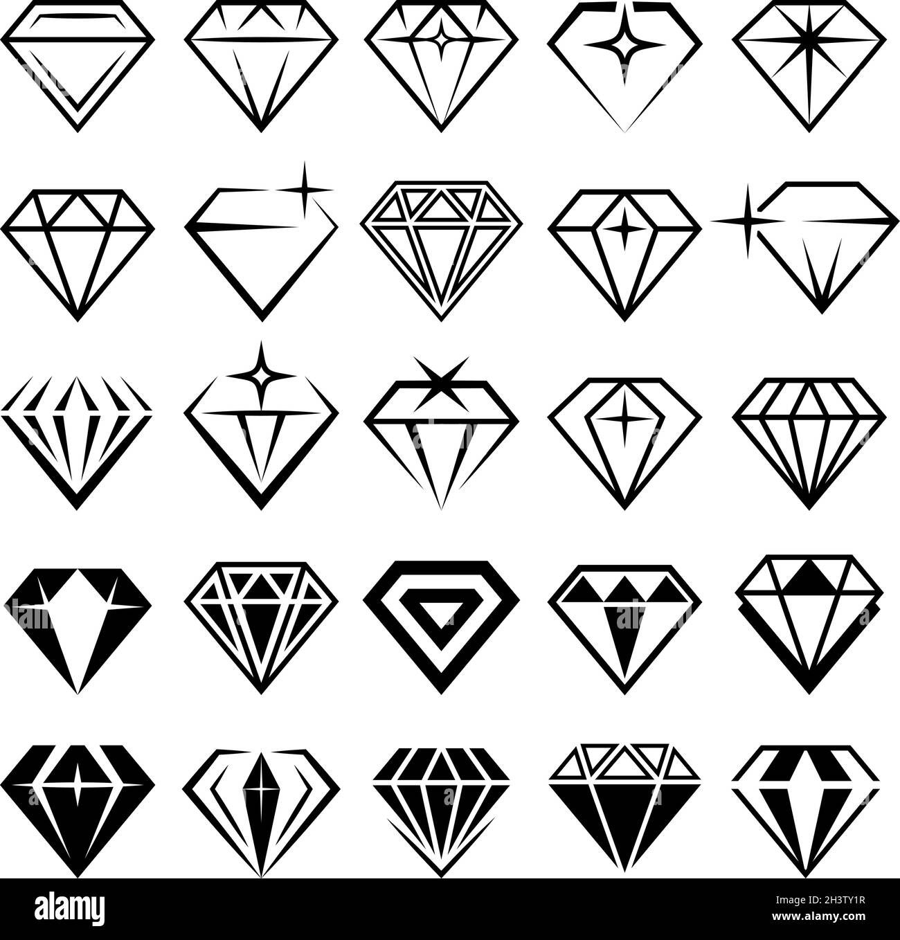 Schmuck-Set. Stilisierte Diamanten Sammlung aktuelle Vektor-schwarze Symbole Stock Vektor