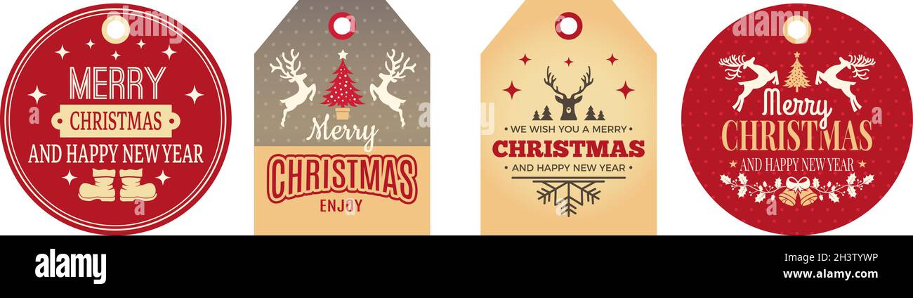 Weihnachtsanhänger. Festliche Etiketten, Feiertagsabzeichen für Kleidung, Geschenke Karten Vektor-Set Stock Vektor