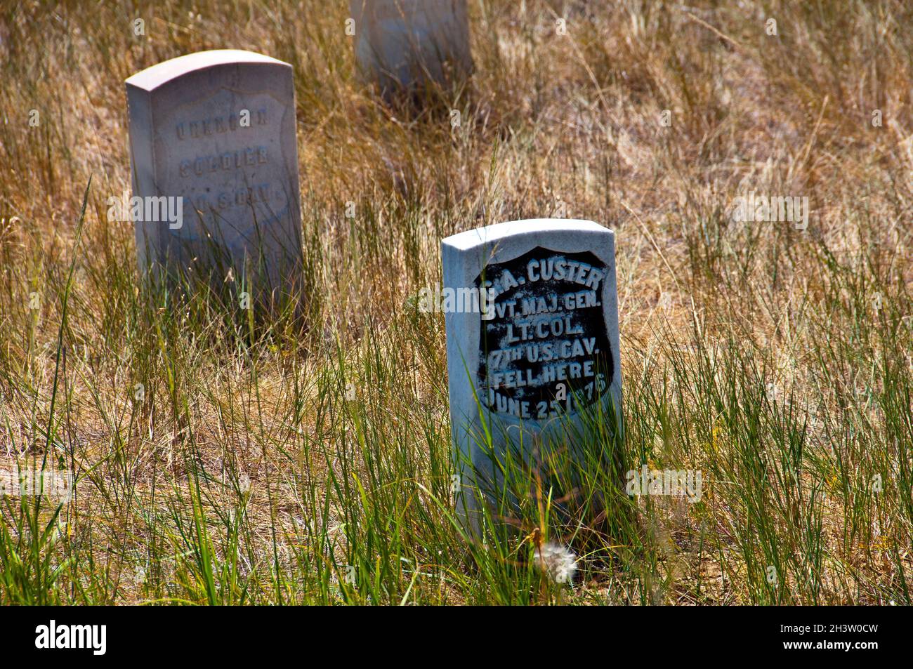 Grab von LT. Colonel George Armstrong Custer, hier begraben, nachdem er in der Schlacht von Little Bighorn, Montana, getötet wurde Stockfoto