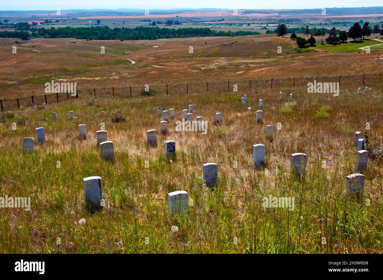 Friedhof, auf dem George Armstrong Custer und seine Soldatenkollegen begraben wurden, nachdem sie in der Schlacht von Little Bighorn, Montana, ausgelöscht wurden Stockfoto