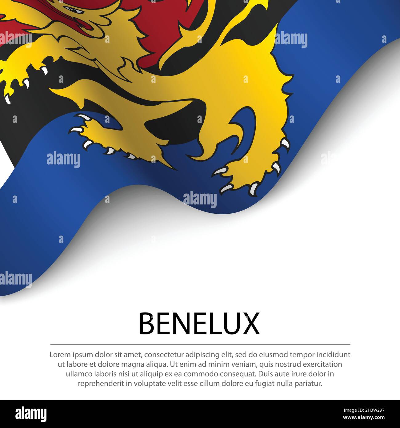 Schwenkende Flagge der Benelux auf weißem Hintergrund. Banner- oder Ribbon-Vektorvorlage Stock Vektor