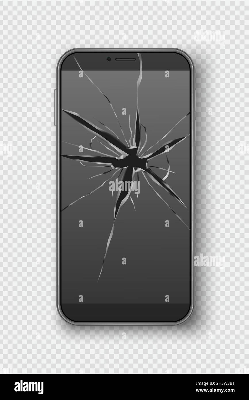 Geknackter Smartphone-Bildschirm. Gebrochene Handy kratzen Glas anständigen Vektor realistisches Bild Stock Vektor