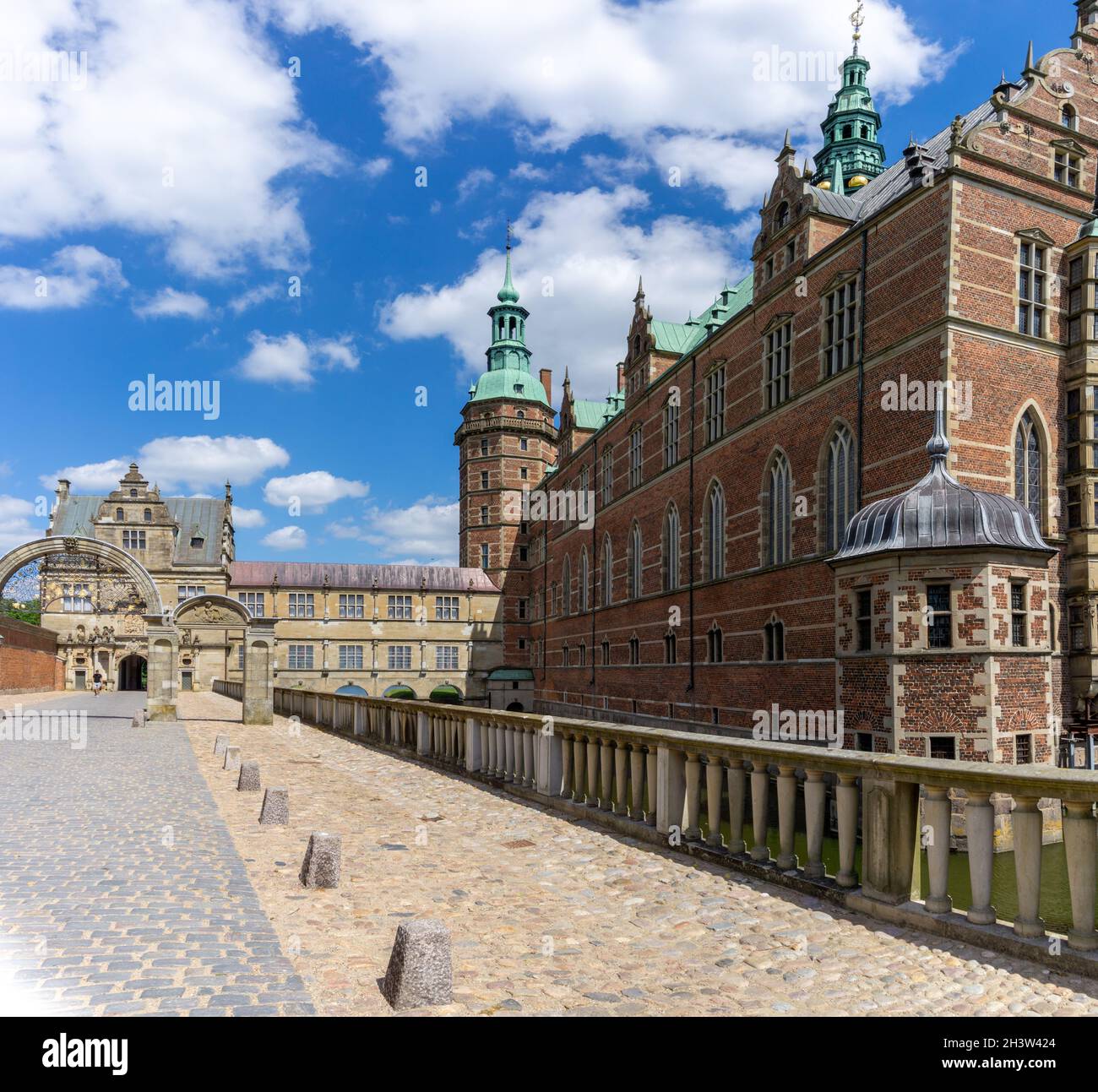 Detailansicht des palastartigen Komplexes auf Schloss Frederiksborg in Hillerod Stockfoto