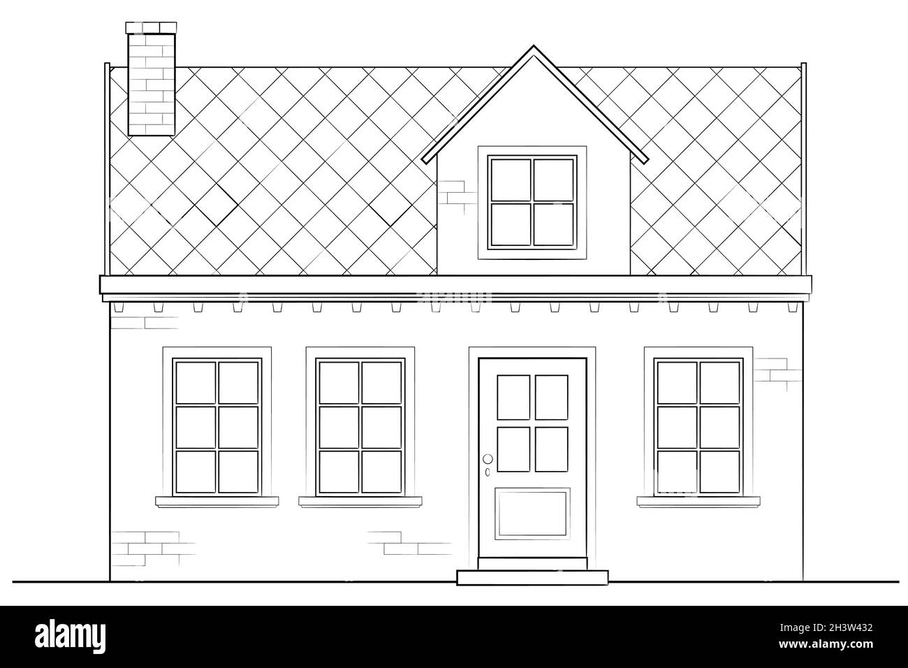 Zeichnung des klassischen Familienhauses - schwarz-weiße Abbildung Stock Vektor