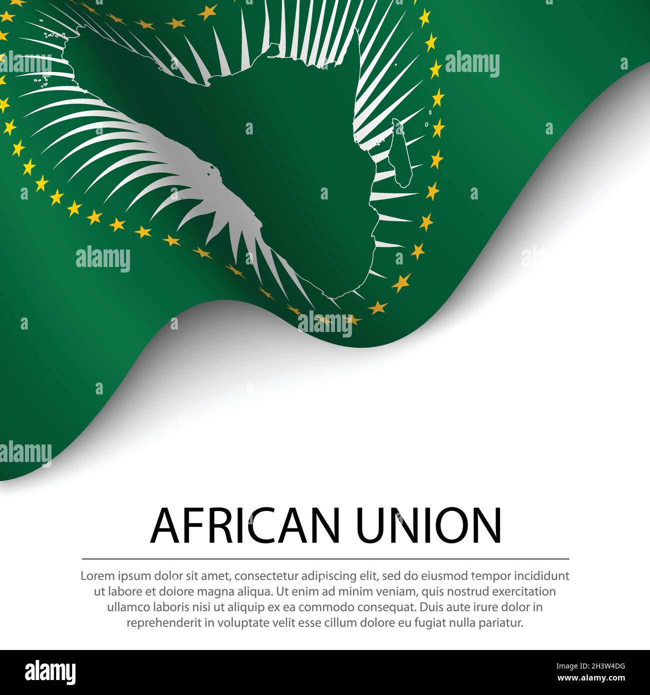 Schwenkende Flagge der Afrikanischen Union auf weißem Hintergrund. Banner- oder Ribbon-Vektorvorlage Stock Vektor