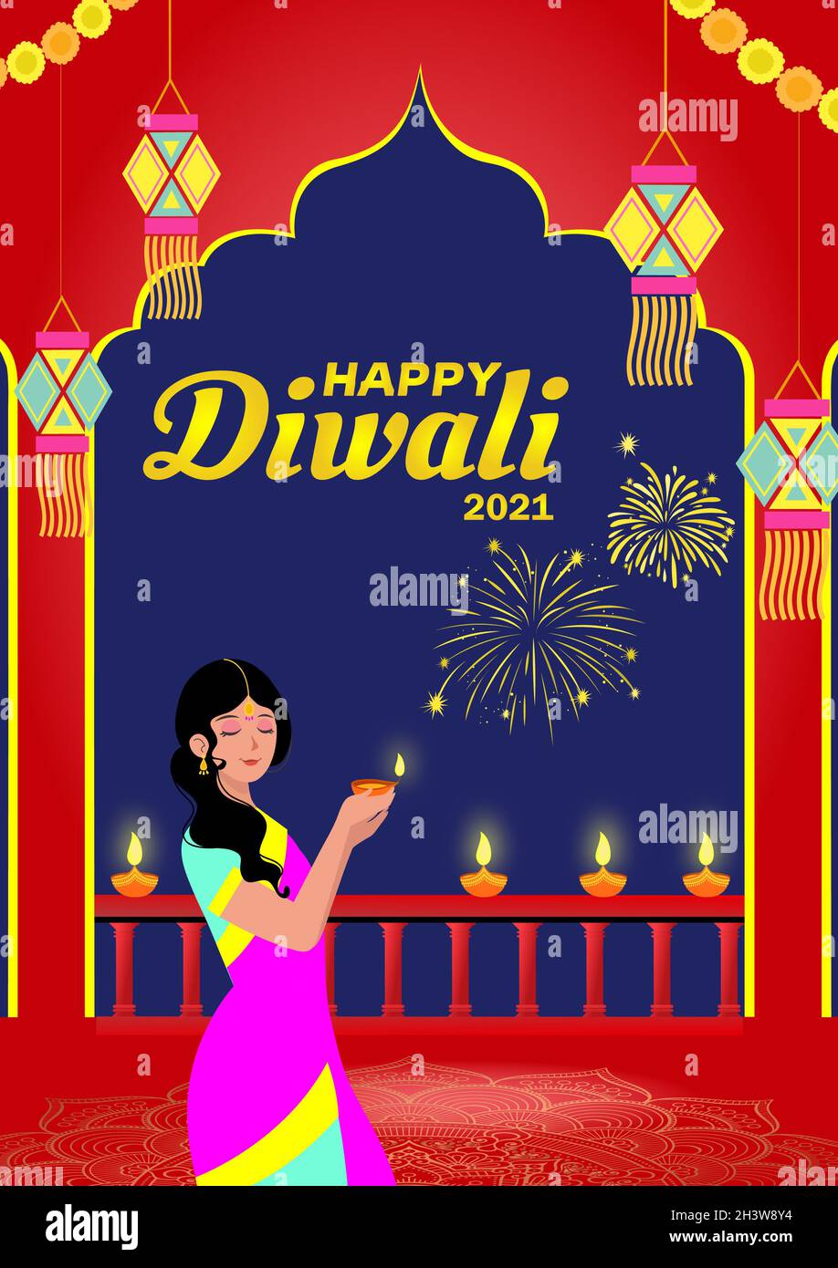 Diwali das Festival der Lichter, Happy diwali 2021, Happy Diwali die besten Wünsche, Diwali Feier Stockfoto
