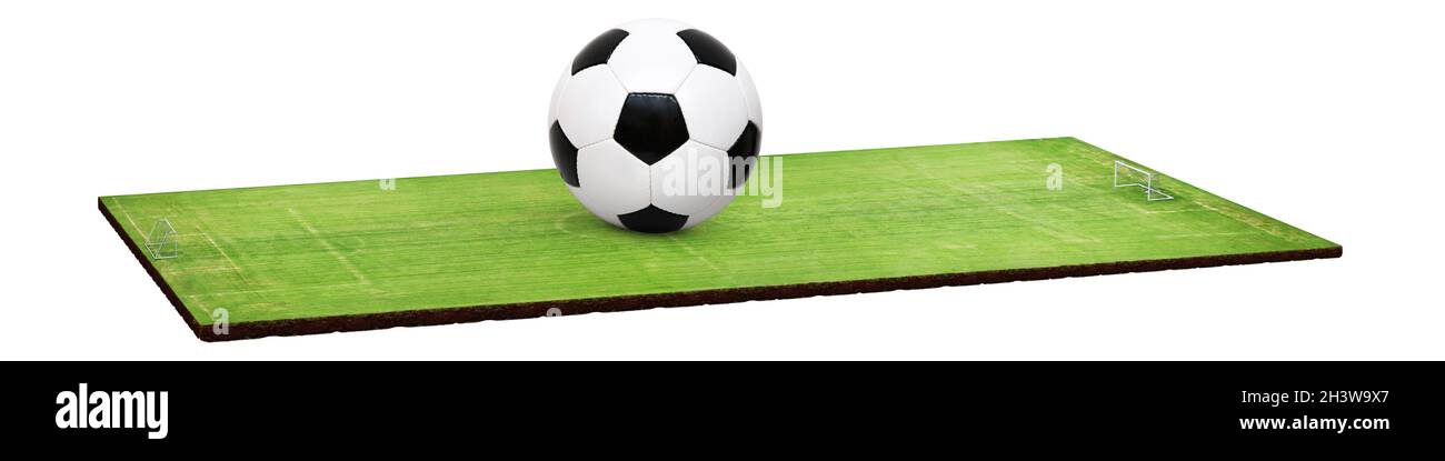 Fußball auf dem grünen Spielplatz. Fußballkonzept Stockfoto