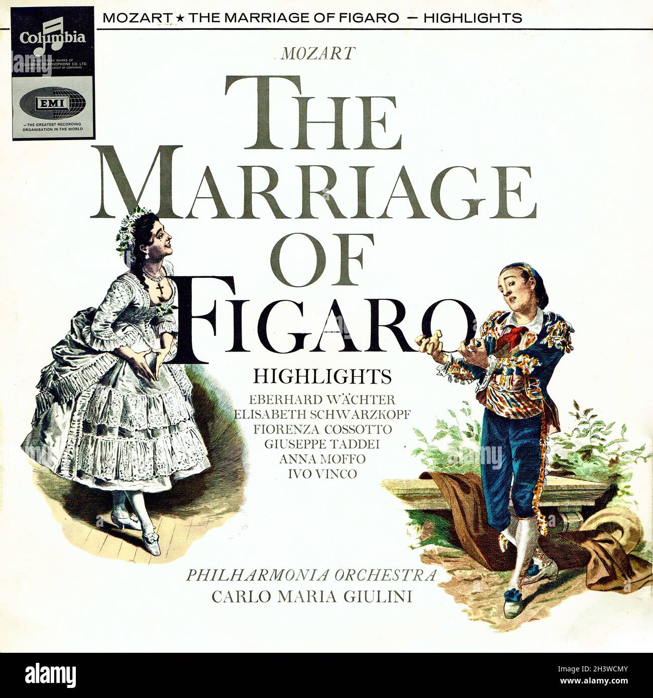Mozart die Hochzeit des Figaro Höhepunkte - Giulini Columbia UK 1 - Klassische Musik Vintage Vinyl Schallplatte Stockfoto