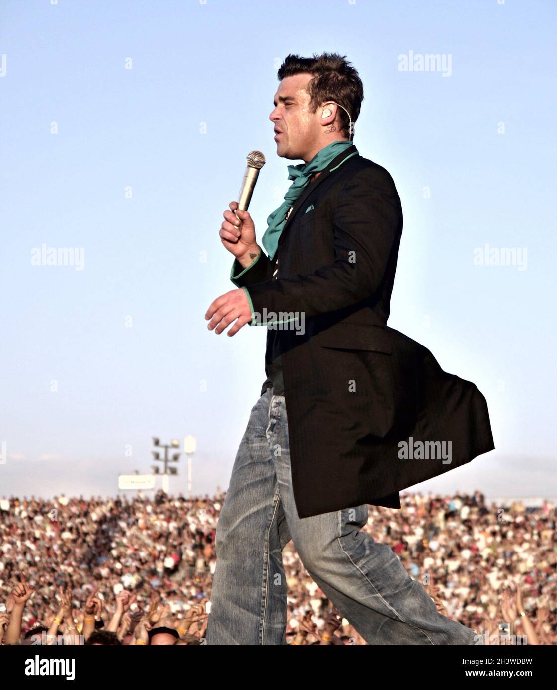 Robbie Williams auf der Bühne Stockfoto