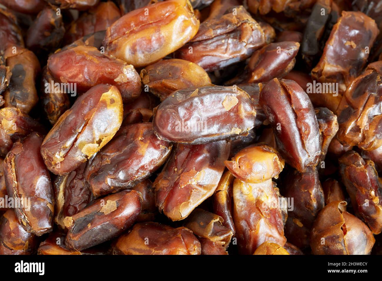 Nahaufnahme von getrockneten Datteln, selektiver Fokus. Stockfoto