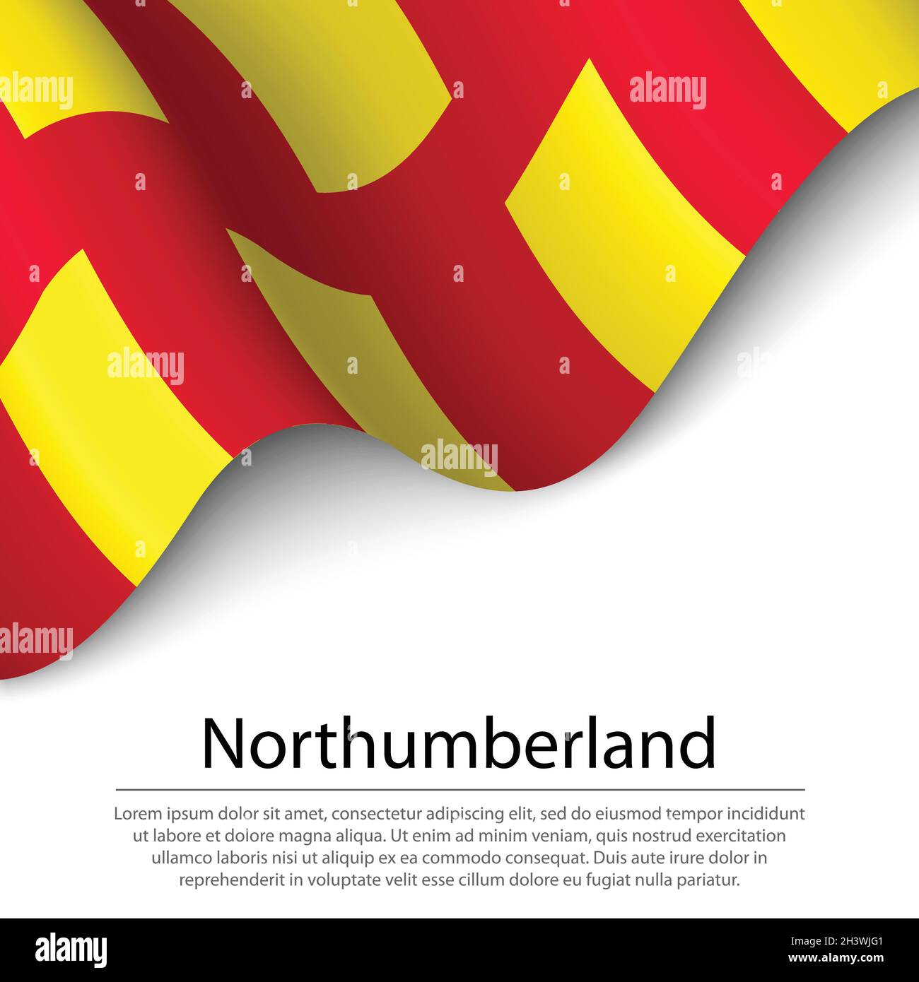 Die winkende Flagge von Northumberland ist eine Grafschaft von England auf weißem Hintergrund. Banner- oder Ribbon-Vektorvorlage Stock Vektor