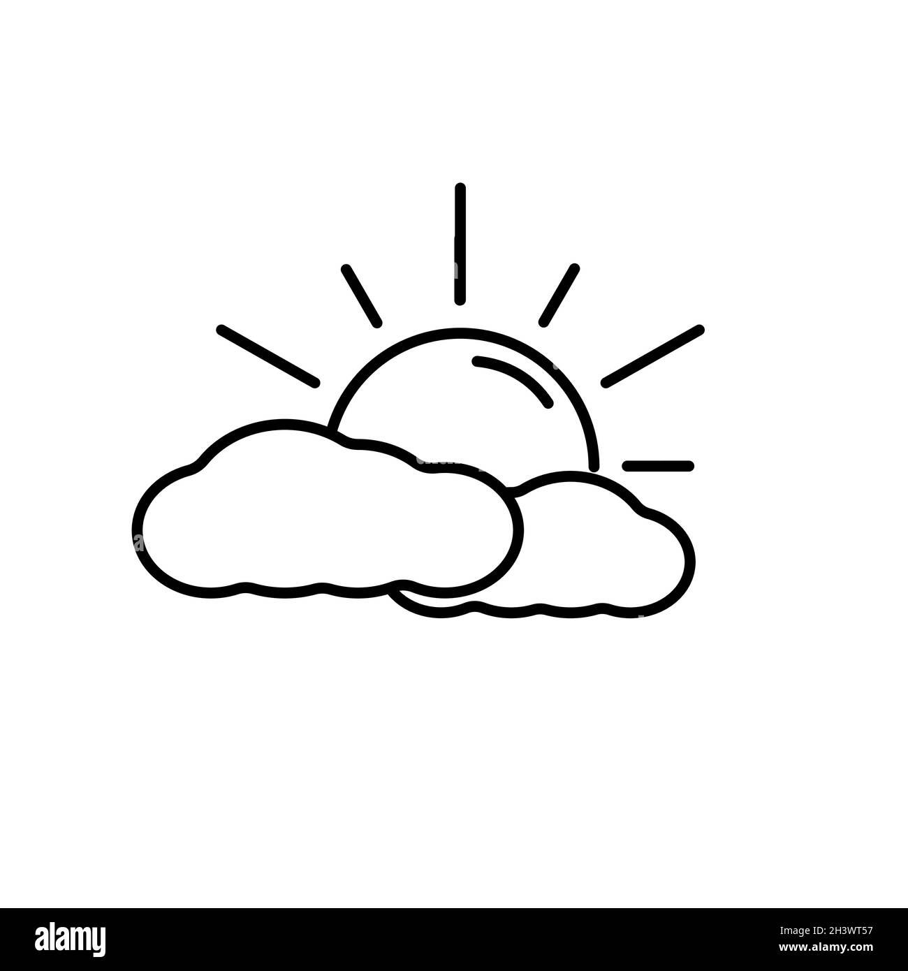 Symbol „Sonne hinter Wolken“. Wolkiges Wetterprognosesymbol für Website oder mobile App. Vektordarstellung auf weißem Hintergrund isoliert. Stock Vektor