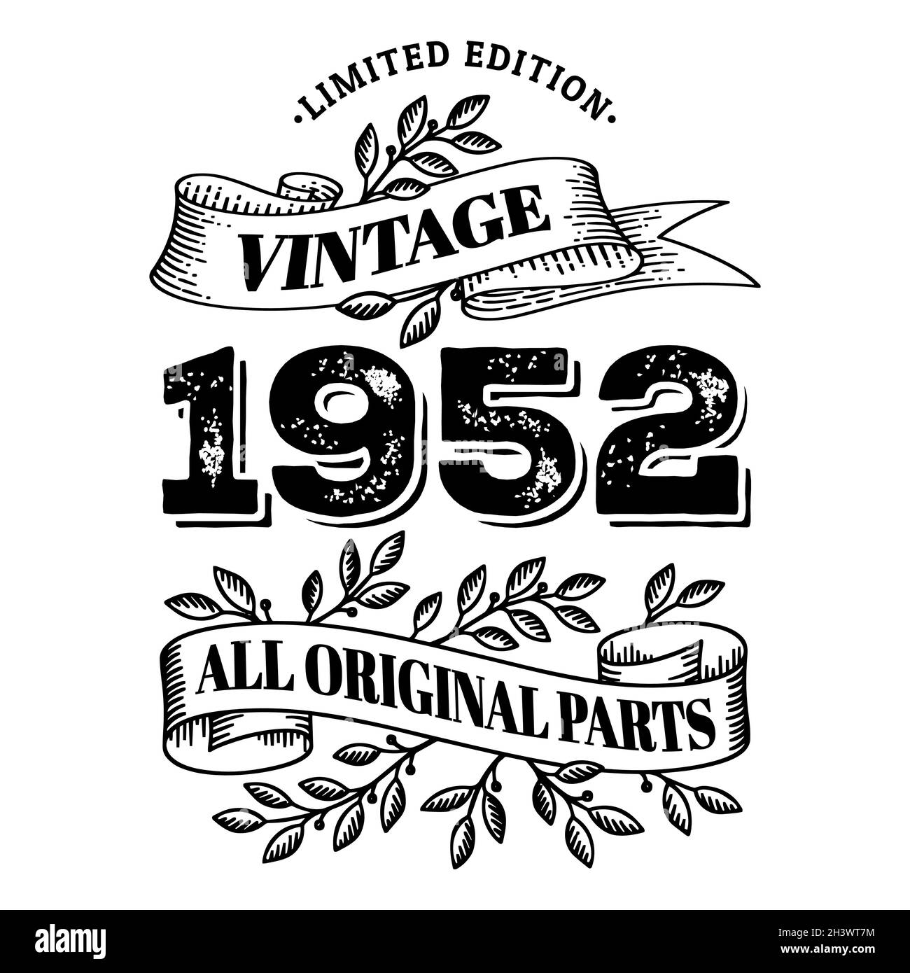 1952 limitierte Auflage Jahrgang alle Originalteile. T-Shirt oder Geburtstagskarte Text-Design. Vektordarstellung auf weißem Hintergrund isoliert. Stock Vektor