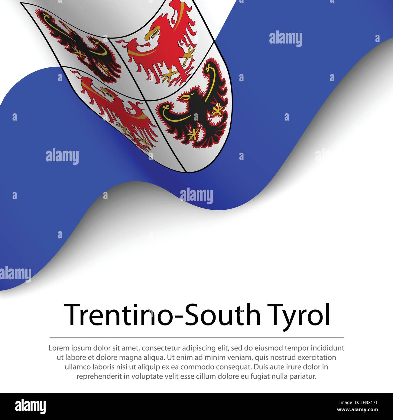 Die winkende Flagge von Trentino-Südtirol ist eine Region Italiens auf weißem Grund. Banner- oder Ribbon-Vektorvorlage Stock Vektor