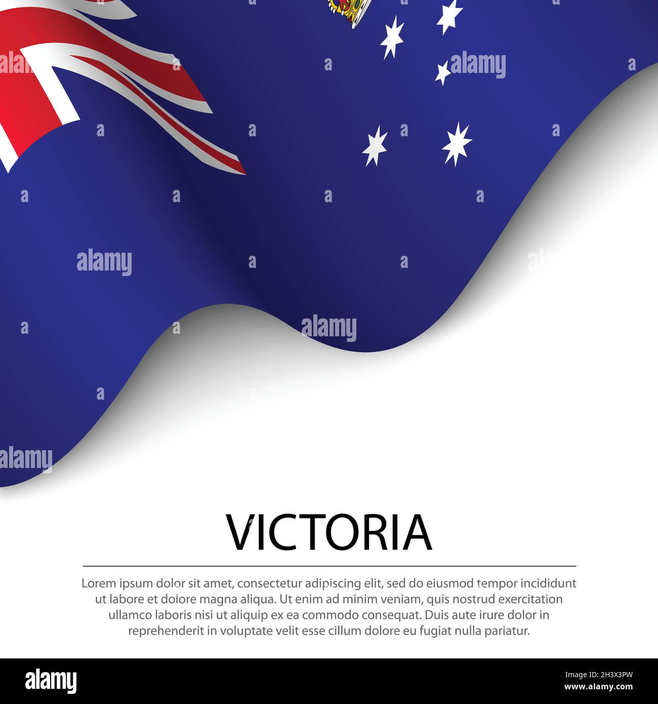 Die winkende Flagge von Victoria ist ein Bundesstaat Australiens auf weißem Hintergrund. Banner- oder Ribbon-Vektorvorlage Stock Vektor