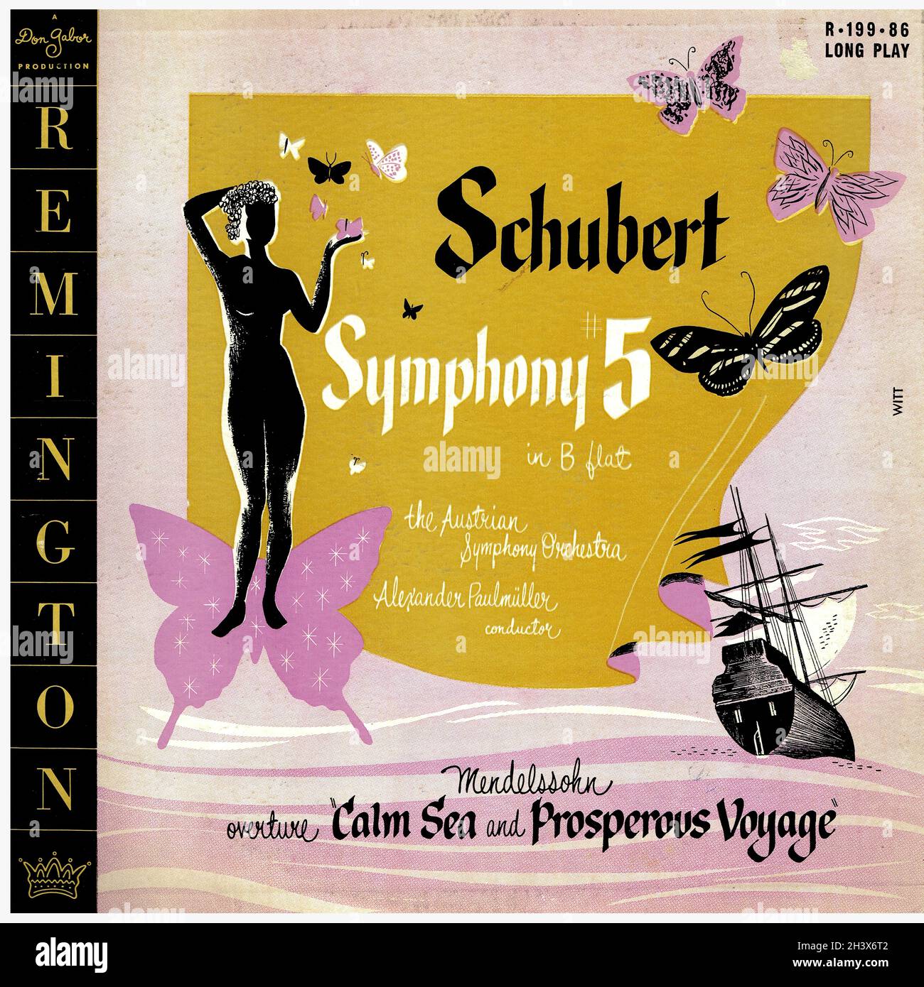 Schubert Symphony 5 â€¢ Mendelssohn Calm Sea & Prosperous Voyage - PaulMuÌˆller Remington 1 - Klassische Musik Vintage Vinyl Schallplatte Stockfoto