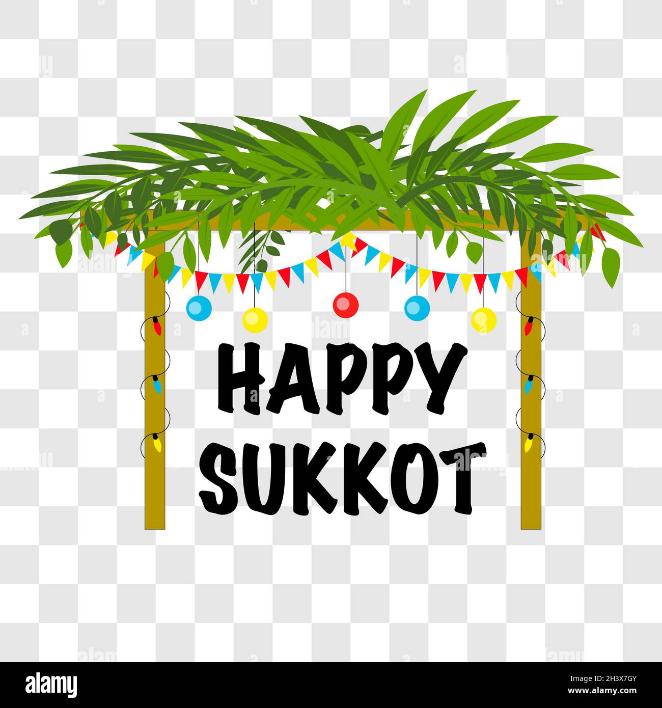 Happy Sukkot Jüdisches Weihnachtsposter Sukkah Mit Dekorationen Vektor-Illustration Auf Transparentem Hintergrund Stock Vektor