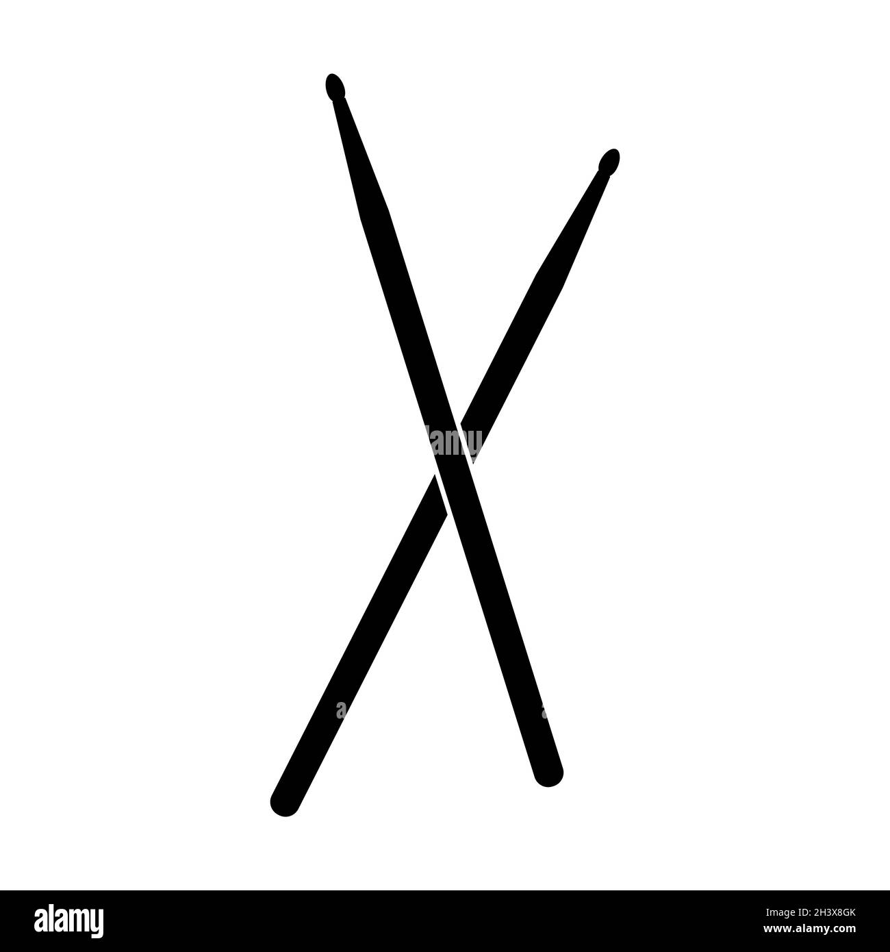 Symbol für Trommelstifte. Schlagzeuger musikalisches Schlagzeuginstrument schwarzes Symbol. Vektordarstellung auf weißem Hintergrund isoliert. Stock Vektor