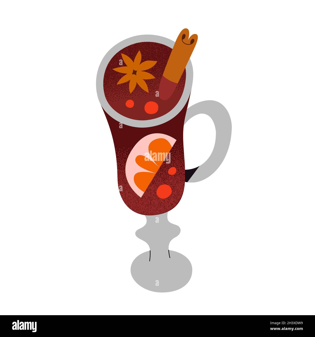 Glühwein, zu Weihnachten serviertes heißes Gewürzgetränk, dekoriert mit Apfel, Orangenfrucht, Zimtstange und Anisstern, Doodle-Illustration Stock Vektor