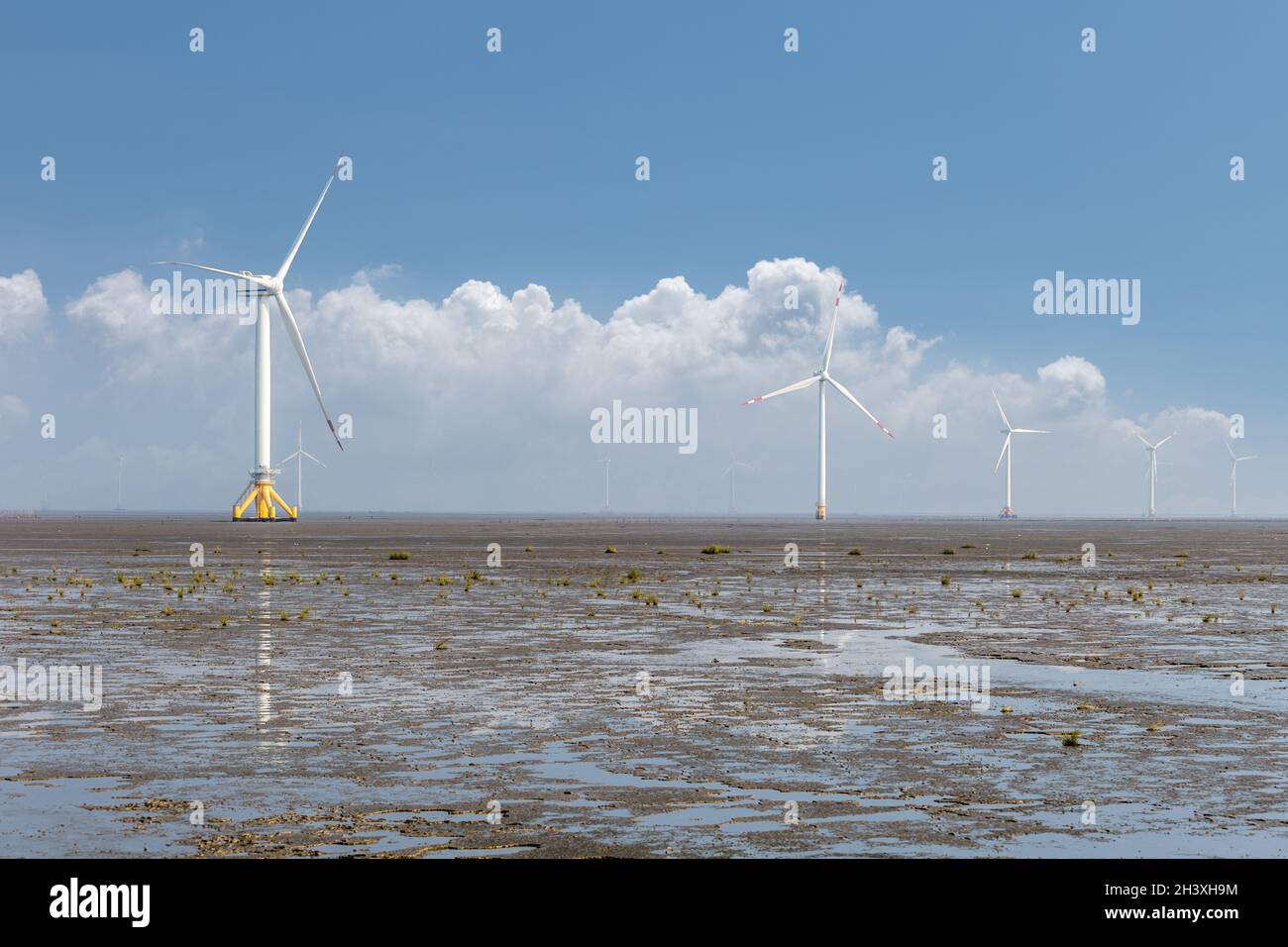 Erneuerbare Energielandschaft des Windparks Stockfoto