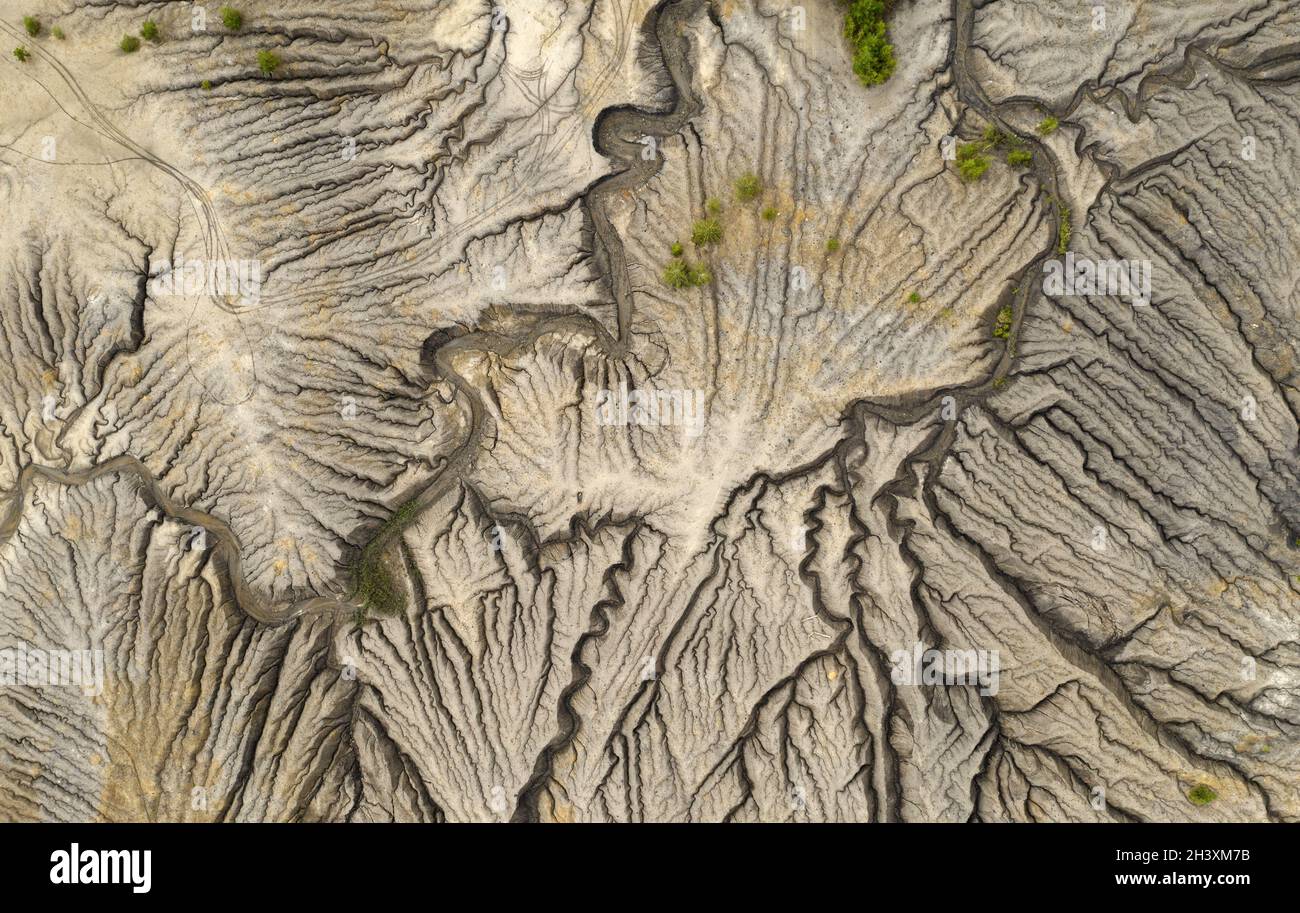 Luftaufnahme eines verlassenen Steinbruchs. Stockfoto