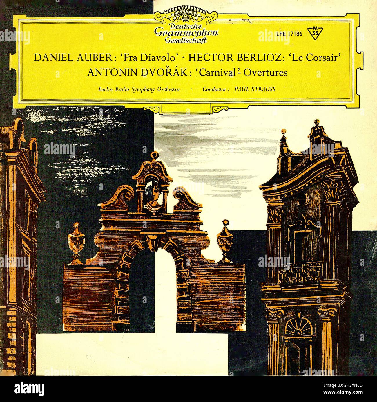 Auber Fra diavolo â €¢ Berlioz Le Corsair â €¢ Dvorak Carnival Overture - Strauss DGG Tulips 10  - Klassische Musik Vintage Vinyl Schallplatte Stockfoto