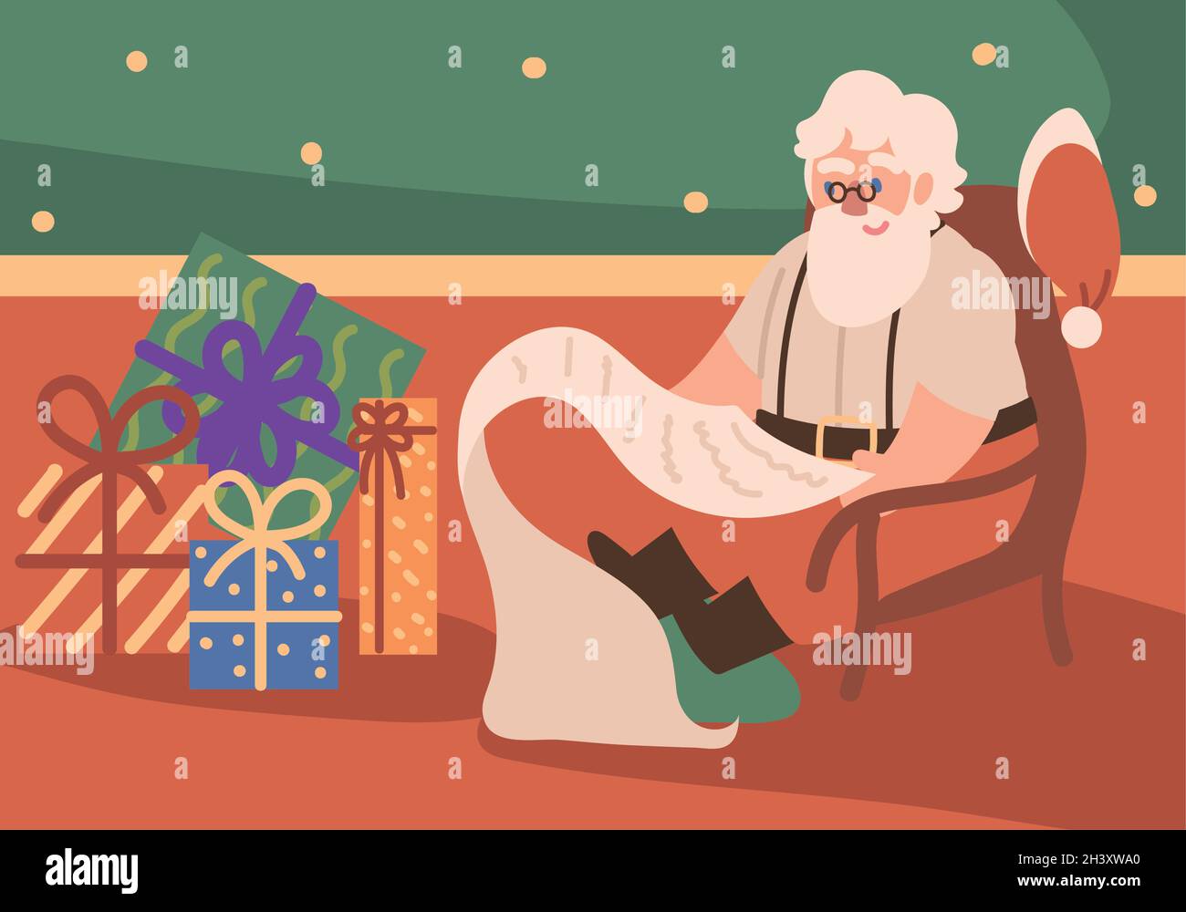 weihnachtsmann liest eine Wunschliste Stock Vektor