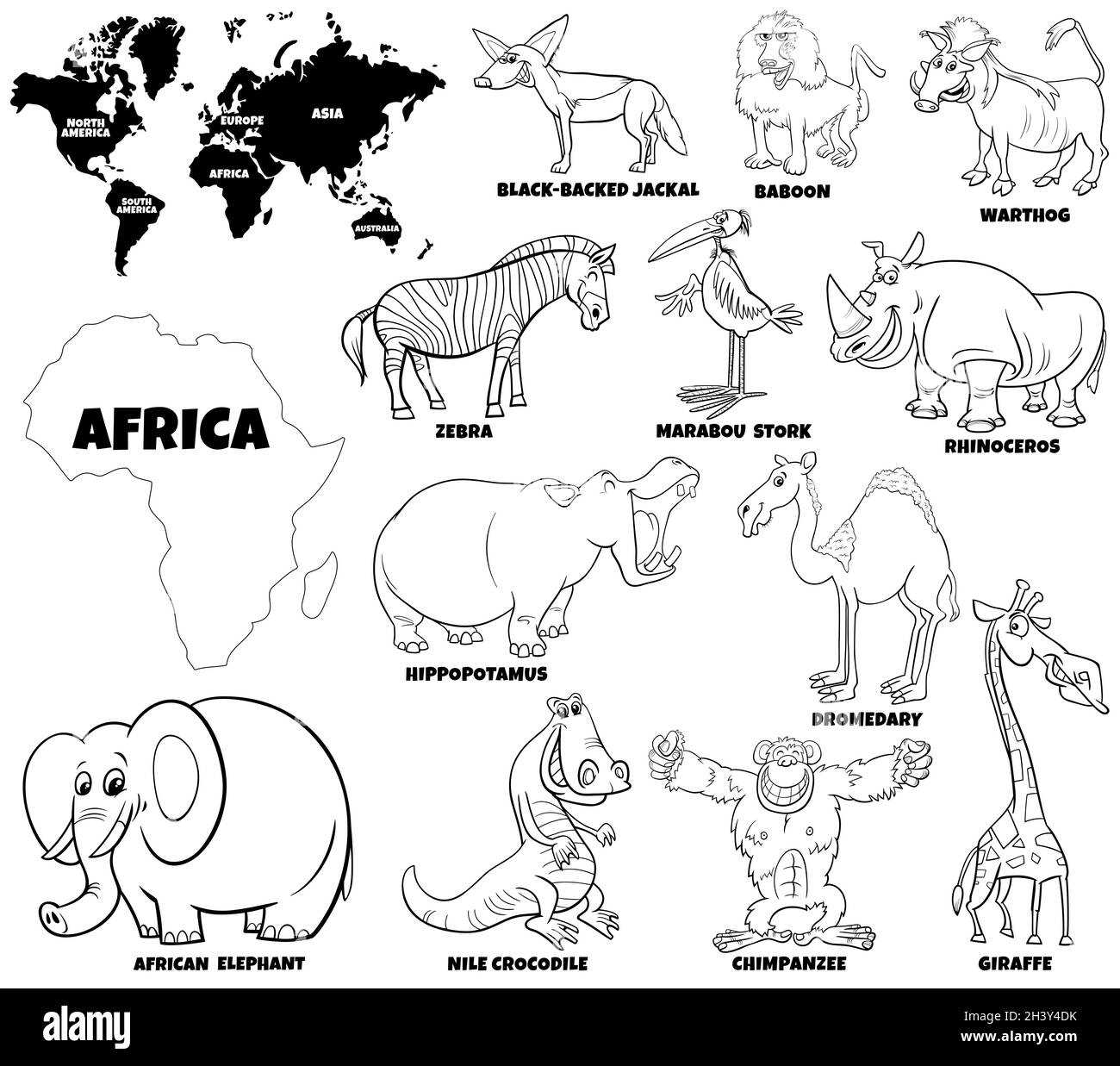 African animals coloring page set  Fotos und  Bildmaterial in ...