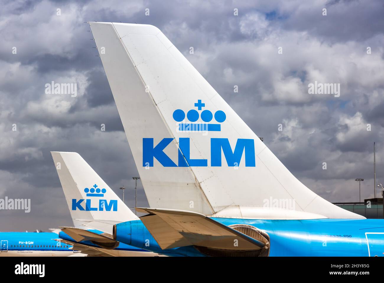 Airbus-Flugzeuge der KLM Royal Dutch Airlines werden vom Flughafen Amsterdam-Schiphol angeflogen Stockfoto