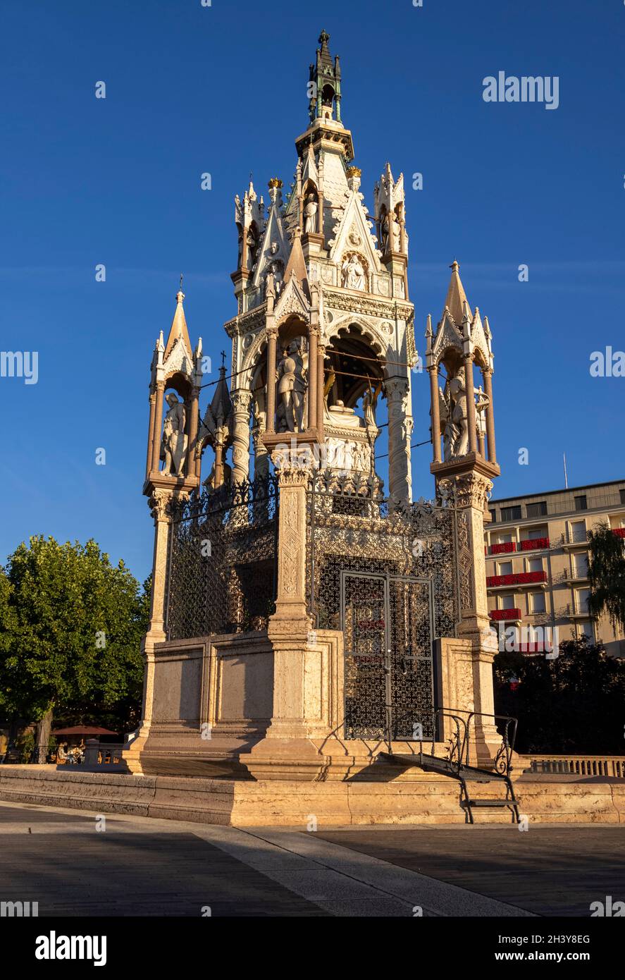 Brunswick Monument, Mausoleum im gotischen Stil von Karl II., Herzog von Braunschweig, Jardin des Alpes, Genf, Schweiz Stockfoto