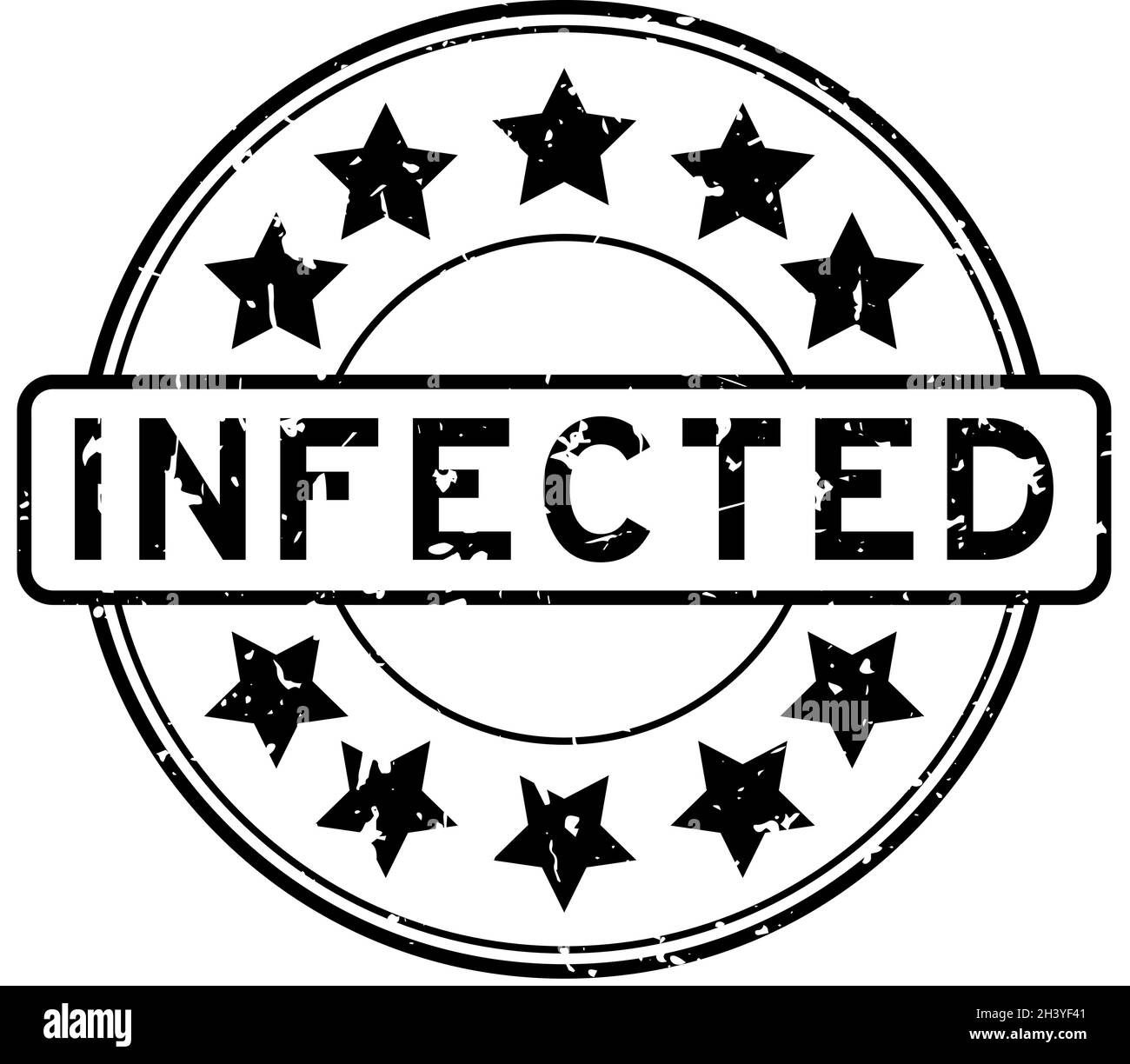 Grunge schwarz infizierten Wort mit Stern-Symbol rund Gummi-Siegel-Stempel auf weißem Hintergrund Stock Vektor