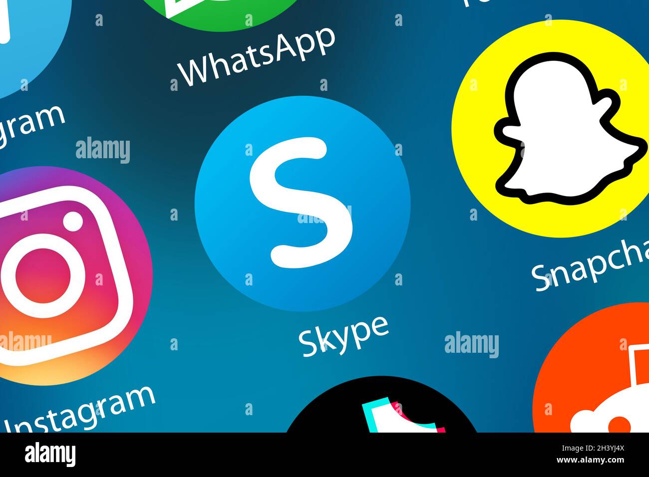 Skype-Logo Video-Telefonie-Symbol im Internet-Hintergrund Stockfoto