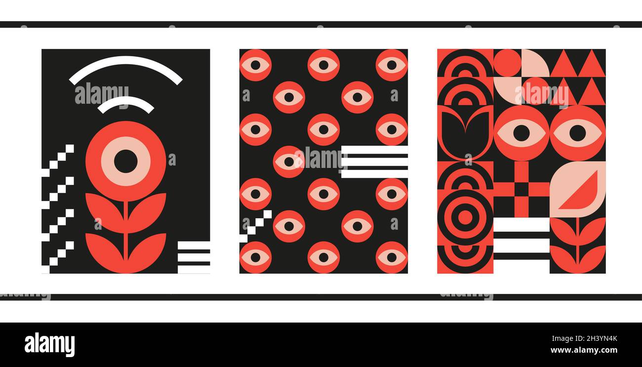 Bauhaus geometrisches Design mit Augen-Elementen. Primitive moderne Formen und Formen. Vector Innenposter, Cover, Banner. Stock Vektor
