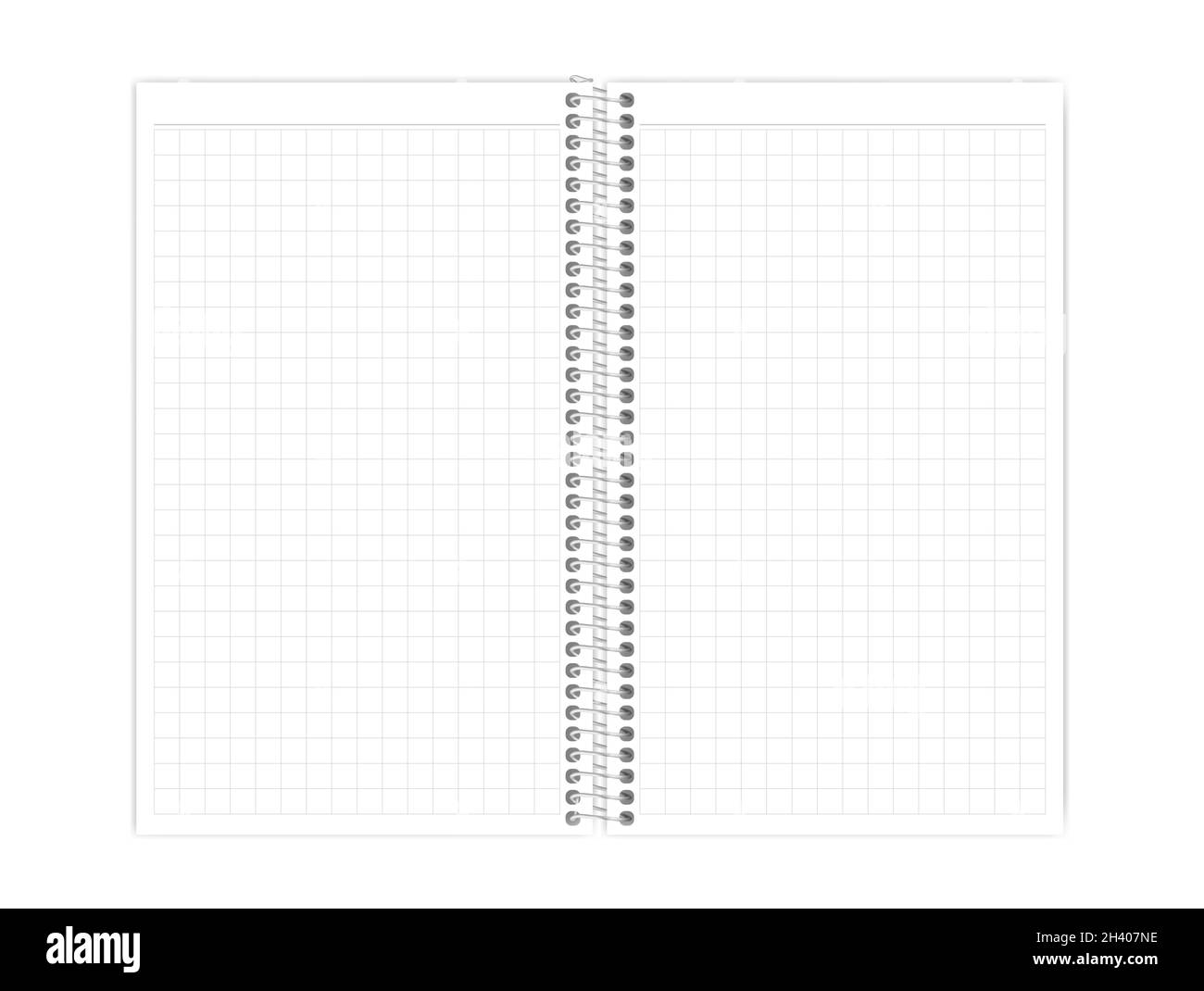 Notizbuch mit offenem, drahtgebundenem quadratischen Papier, isoliert auf weißer Hintergrundvorlage. Spiralspule Feder Notizblock Legal Papierformat. Vektormodell Stock Vektor