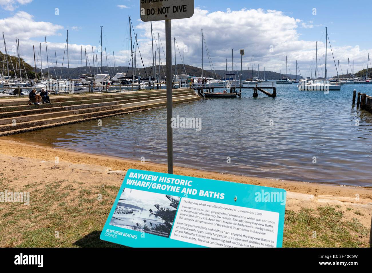 Bayview Bäder und historischen Kai, Bayview ist ein Vorort von Sydney in der nördlichen Strandregion, NSW, Australien Stockfoto